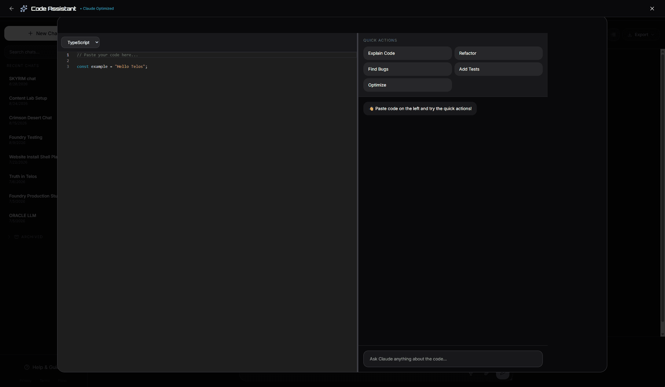 The Code Assistant tab running on Fable 5