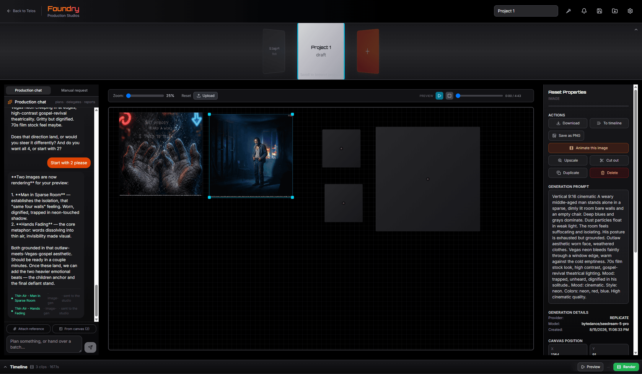 Foundry Production Studios canvas and timeline